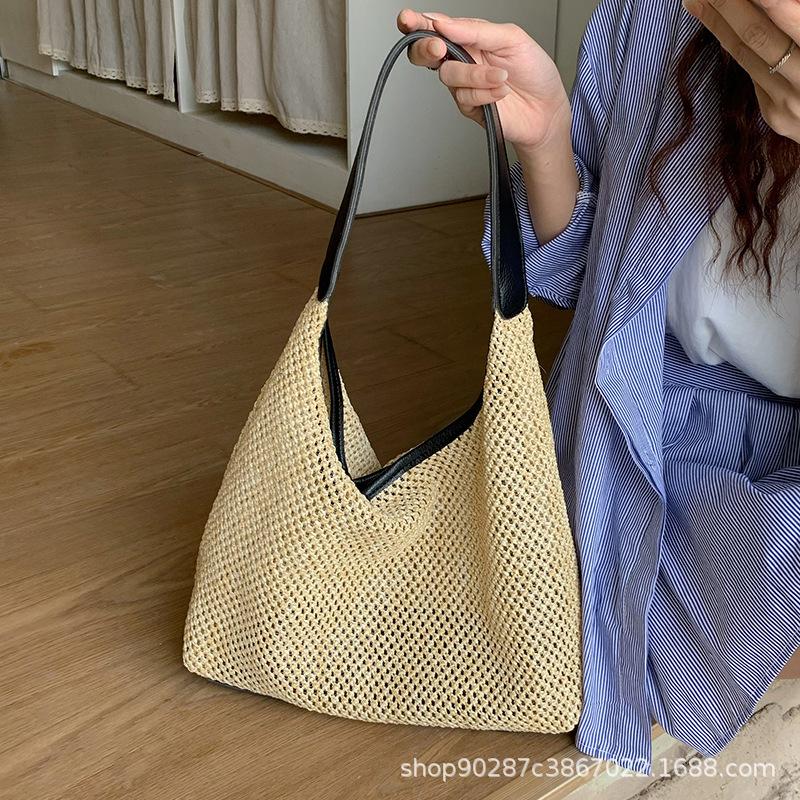 Portable Messenger Woven Bag Women's Summer Tide Seaside Portable Shoulder Bag Large Capacity Straw Woven Storage Light