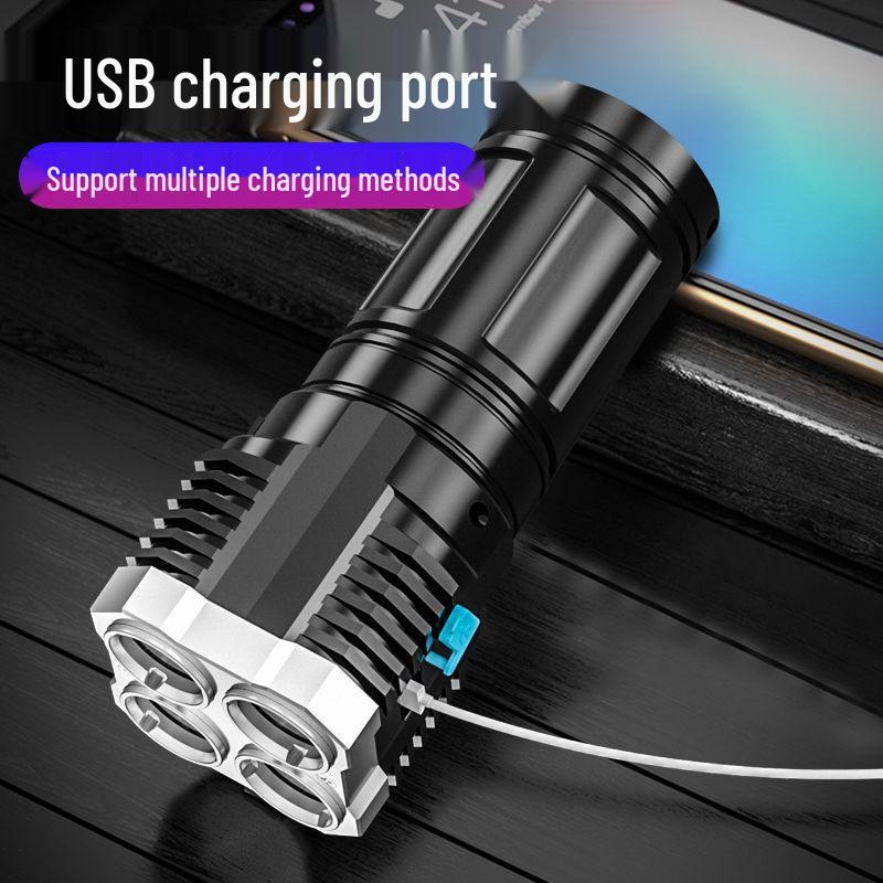 Cross-Border L-S03 Multifunctional Rechargeable LED Flashlight - Strong Beam, Side Light, Durable, Portable with Power Display