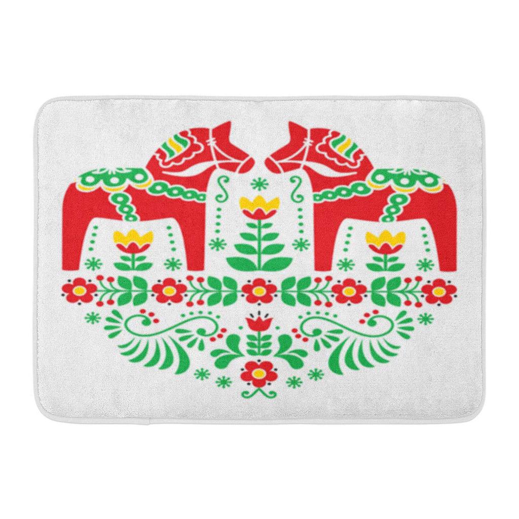 Dala Rugs Buy Green Swedish Dala Daleclarian Horse Floral Pattern Red Doormat ...