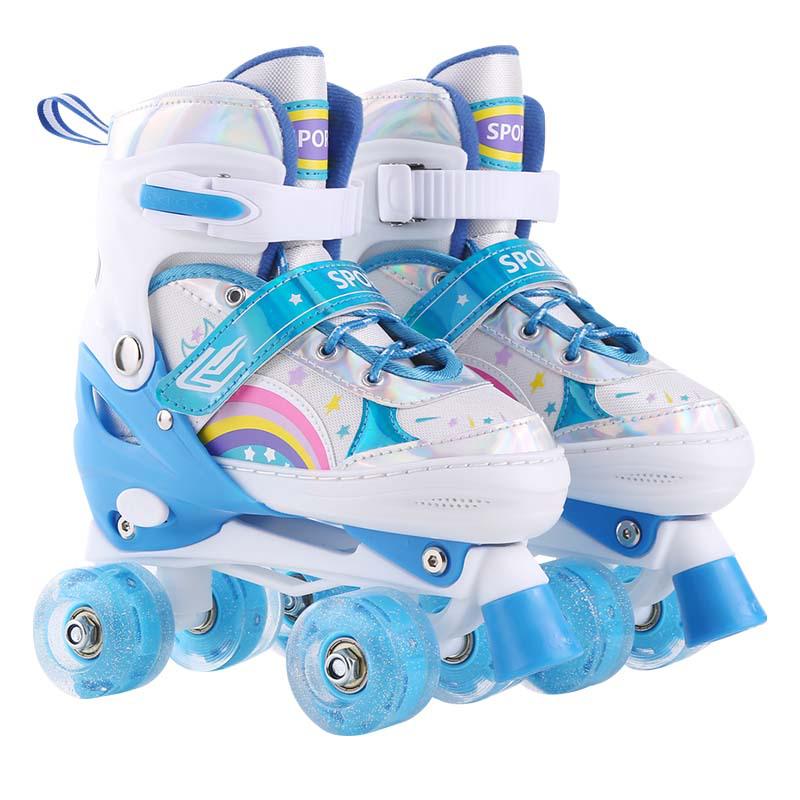 New Double Row Rubber Wheel Roller Skates for Kids - Beginner Two-in-One Inline & Four-Wheel Options for Boys & Girls.
