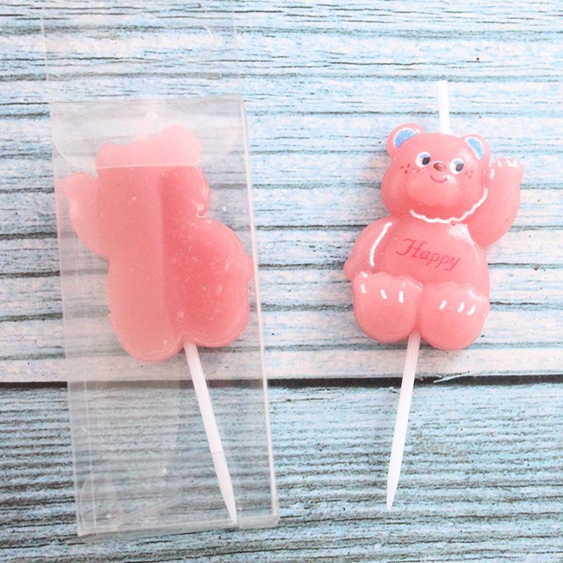 Ins Style Cartoon Pink Bear Birthday Cake Candle Cute Bear English Letter Happy Baking Candle