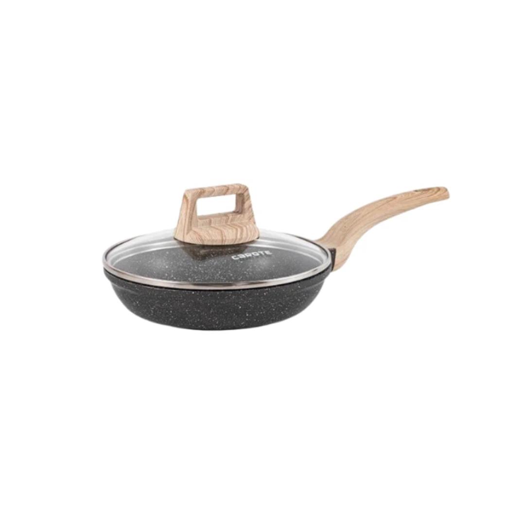 Carote Black Flat-Bottom Pan, Steak Griddle, Non-Stick Pan, Titanium Pan, For Induction Cooker, 20Cm, With Lid,