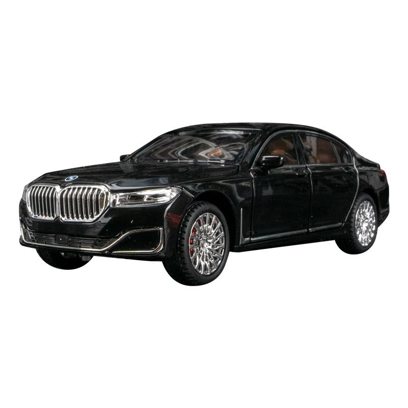 

1:24 simulation BMW 760Li alloy car model ornament sedan sound and light shock absorber door and engine hood trunk can be opened чорний