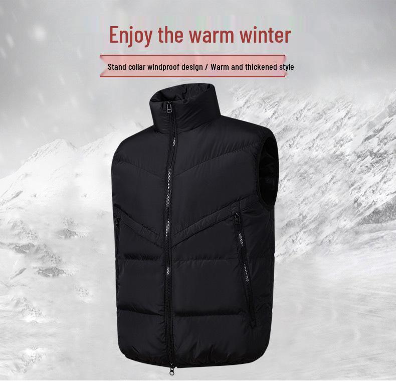 Men's Stand Collar Sleeveless Nylon Vest - Warm and Casual for Autumn/Winter