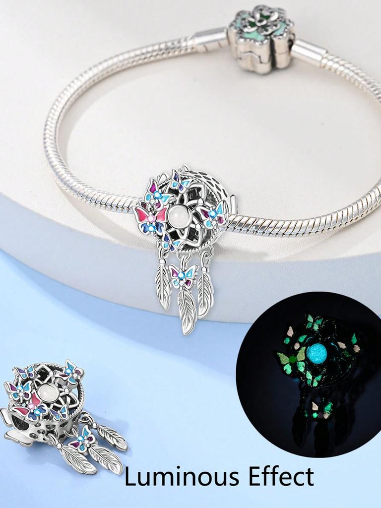 Charms Plata Copper Colors Glow-In-The-Dark Butterfly Flower Beads Pendant For Original Bracelet For Women Diy Jewelry Love Gift