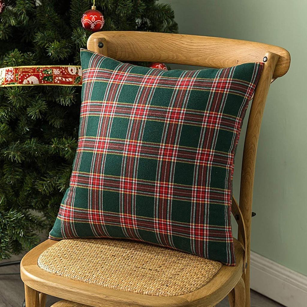 Christmas Check Cushion Cover for Living Room Sofa (Pack of 2, 16x16 Inch) - Christmas Theme Decor