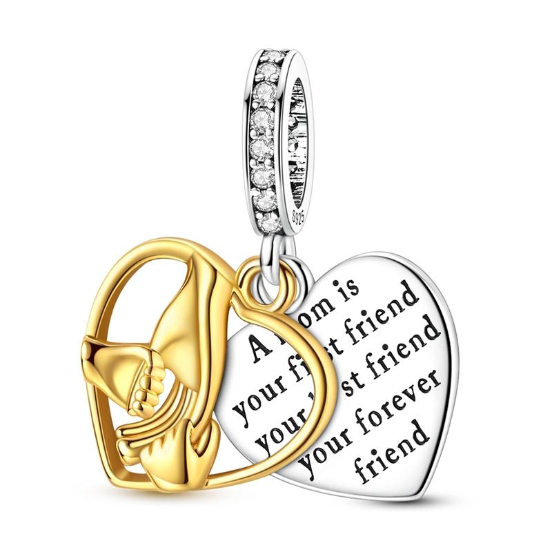Original 925 Sterling Silver Charms Heart Bead Love Mom Pendant Fit Original Bracelet For Women DIY Jewelry Mother's Day Gift