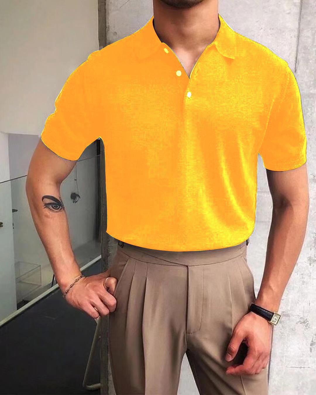 

Однотонный тонкий топ поло повседневная спортивная футболка Amazon Европа и Америка лето отложной воротник рубашка поло футболка с коротким рукавом мужская XXXL жёлтый