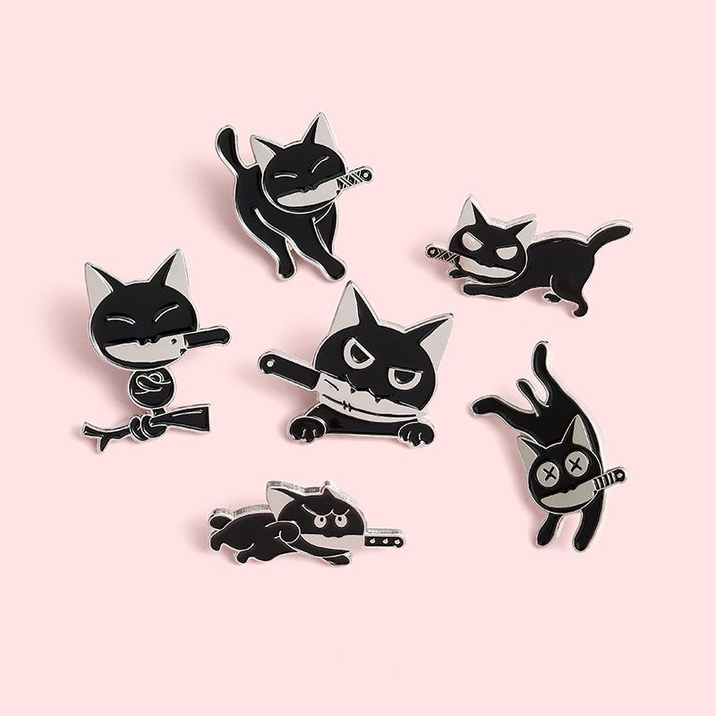 Black Cat Mouth A Knife Oil Drop Lapel Brooch Badge Pin Denim Bag Gift Men Women Fashion Jewelry