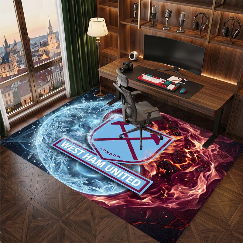 West Ham United Football Print Crystal Velvet Rug, Comfortable Water Absorbent Non Slip Indoor Floor Carpet