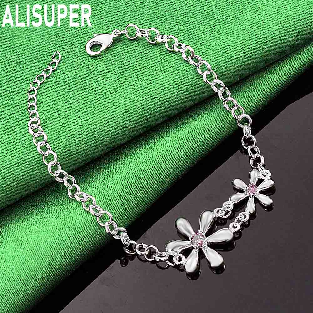 925 Sterling Silver Exquisite AAA Zircon Fireworks Bracelet Gift Jewelry
