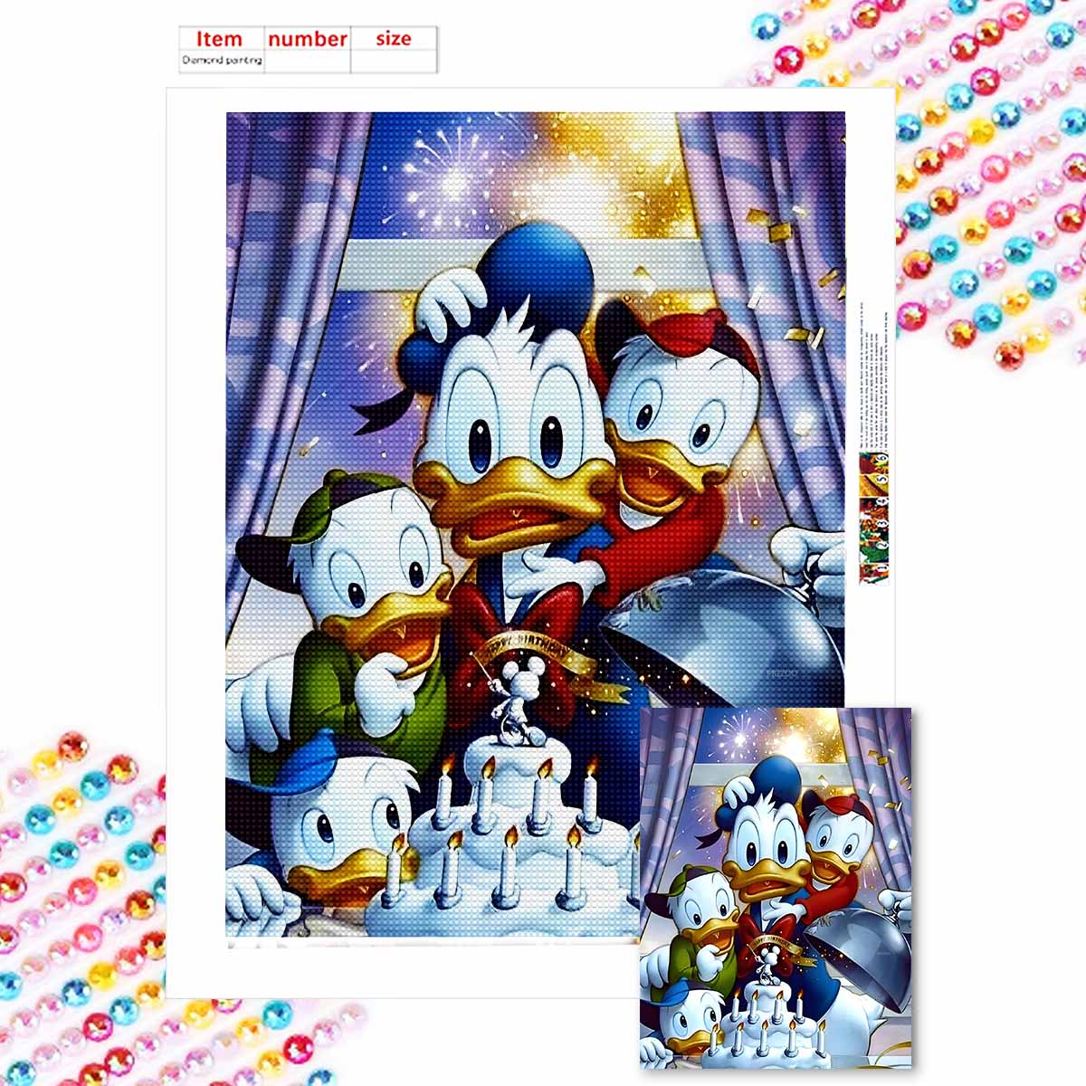 

Наборы для алмазной мозаики 5D для взрослых, Дональд Дак и его друзья, наборы с полными круглыми кристаллами для начинающих, для украшения стен дома Round 20x30cm