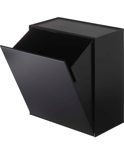 Yamazaki Wall-Mounted Toilet Pot & Storage Case, Black, Approx. W20.5 X D12.2 X H24cm, Tower-Style, Flap-Style, Small Item Storage, Trash Can (5430),
