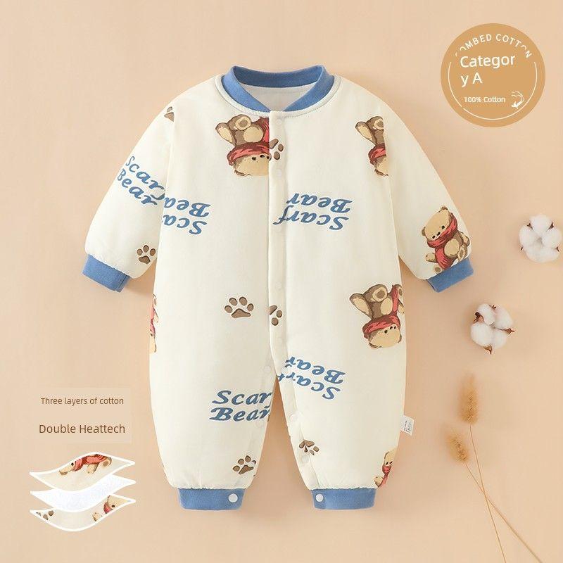 Clothes for Autumn and Winter, Thickened Cotton-Padded Romper for Boys and Girls, Pure Cotton Class a Jumpsuit, Outdoor Crawling Clothes, Winter Wear