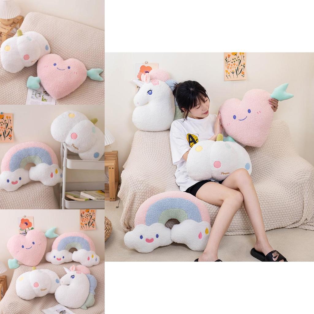 Unique Ins Style Simple Unicorn Rainbow Cloud Heart Plush Pillow For Sofa And Bed