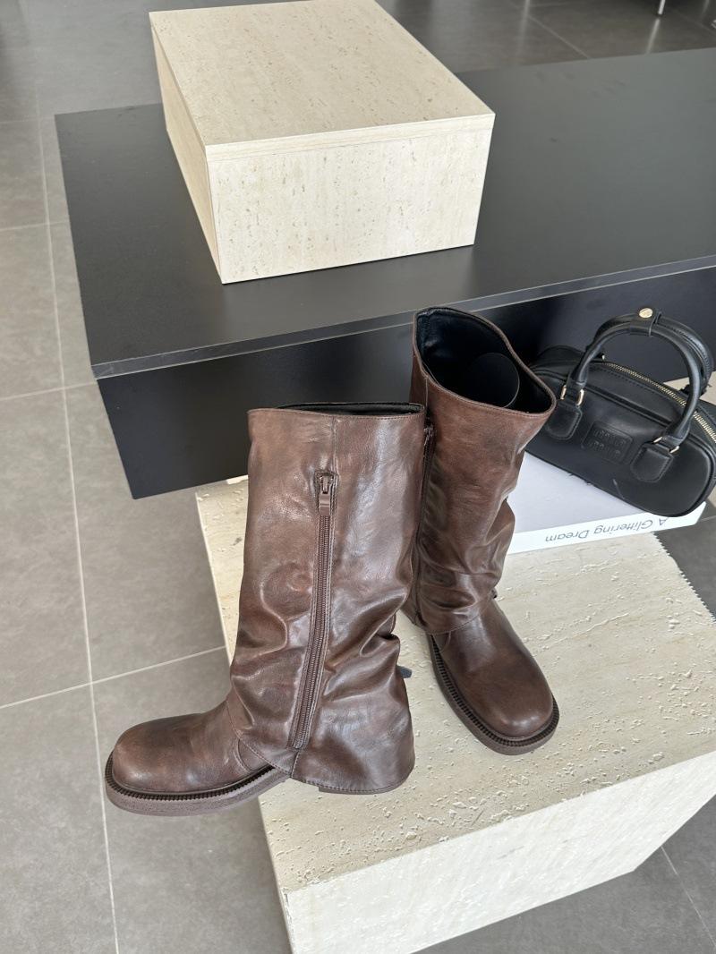 

Cowhide version of pleated stacked boots women s autumn new brown babes fashionable trousers boots thick-soled stacked mid-tube boots 40 коричневый