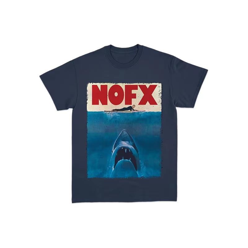 2025 Neues NOFX Punk Band Album Rock Roter Hai Hase Amerikanisches Lockeres Herren- und Damen Kurzarm T-Shirt