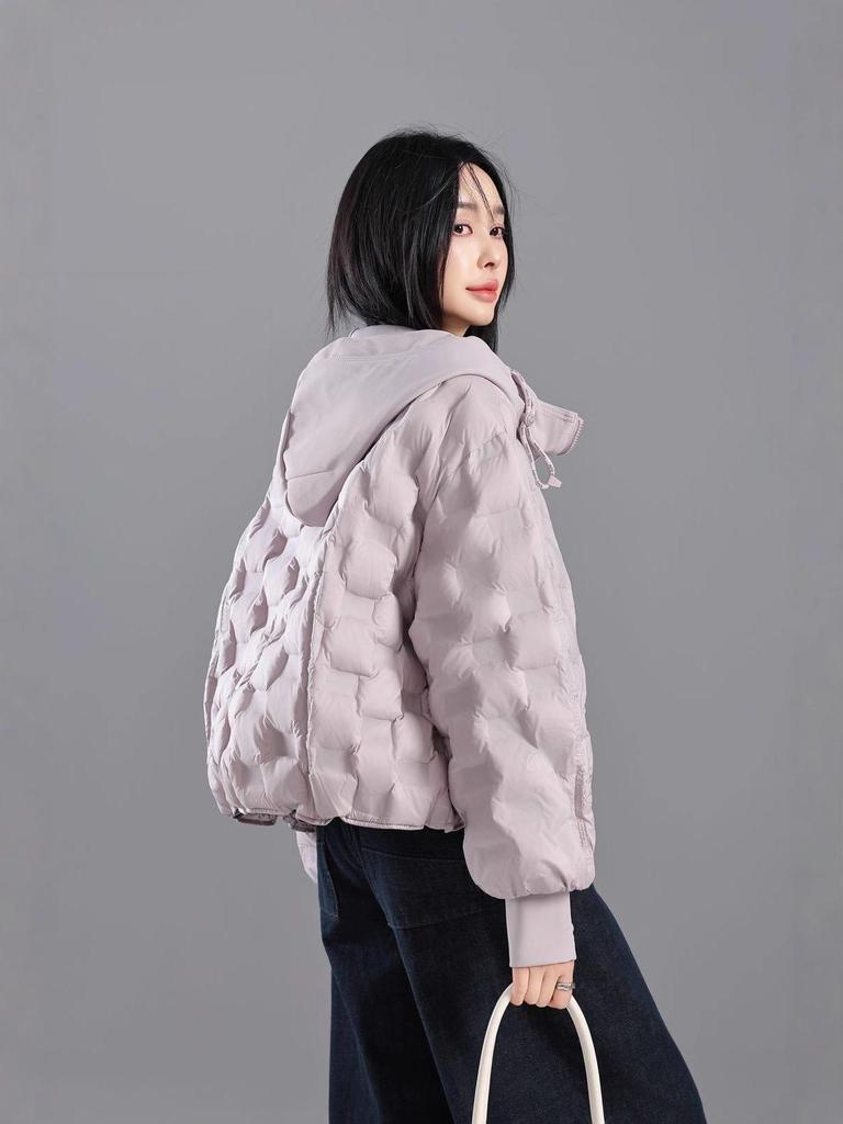 2025 Women's Korean Style Lightweight Hooded Down Jacket - Short, Taped Seam, Winter Fashion
