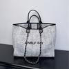 Pearl embroidered beach bag canvas chain bag large capacity handbag shoulder shopping bag women's tote bag
