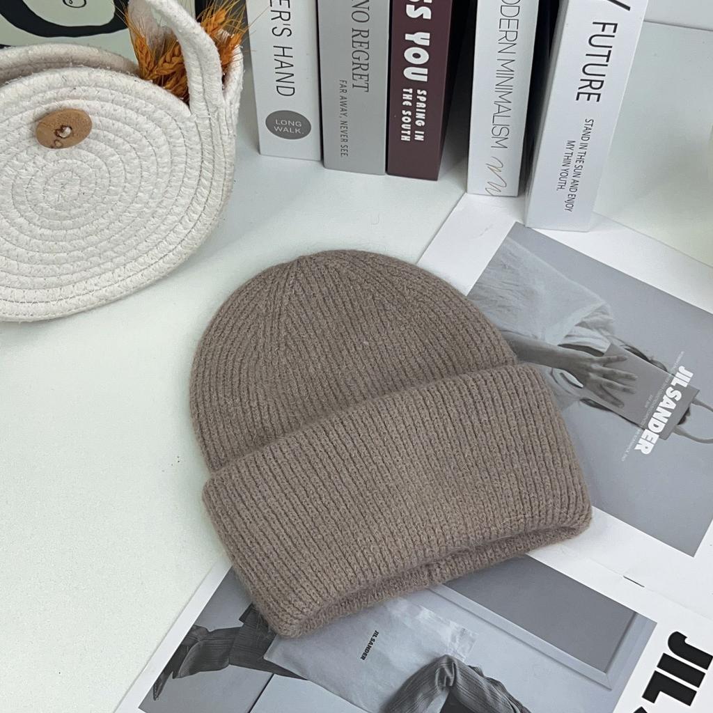 Angola rabbit fur warm solid color light board autumn and winter versatile candy color vertical stripe knitted hat women