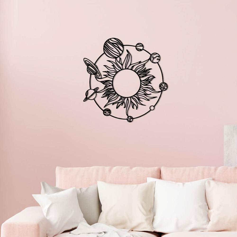 1pc Iron Sun Planets Wall Decor 11.81 Inch Solar System Sculpture for Indoor Outdoor Farmhouse Living Room Garden Patio Educational Astronomy Art