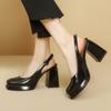 Summer Patent Leather High-heeled Sandals Women's Casual Large-size Shoes Square Head Roman Sandals Women's Waterproof Back Empty Heel Women's Shoes