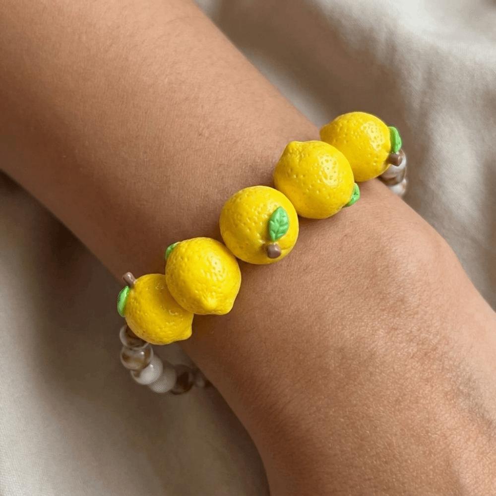 Exaggerated Lemon Bracelet Colorful Beads Stacked Bracelet Cute Fruit Beaded Bracelet  Girls Wear