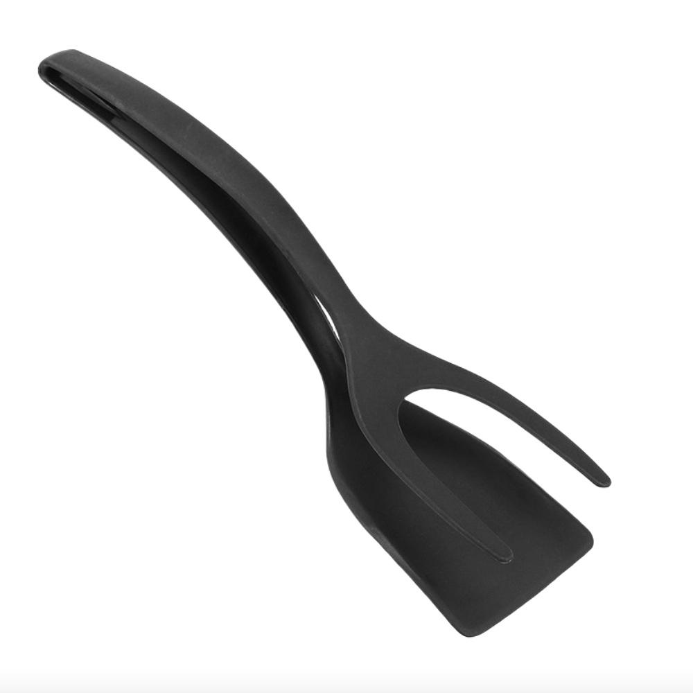 

1 шт. Щипцы-лопатки для жарки 2 в 1 - термостойкая нейлоновая лопатка для приготовления яиц, блинов, стейков - антипригарные инструменты для выпечки, кухонные гаджеты 1PC чёрный
