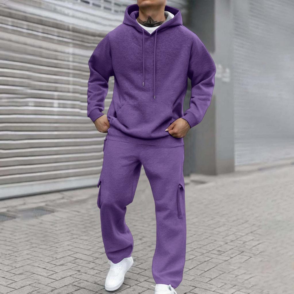 Men's Two-Piece Set, Hoodie & Elastic-Waist Cargo Pants For Casual Outdoor Sports