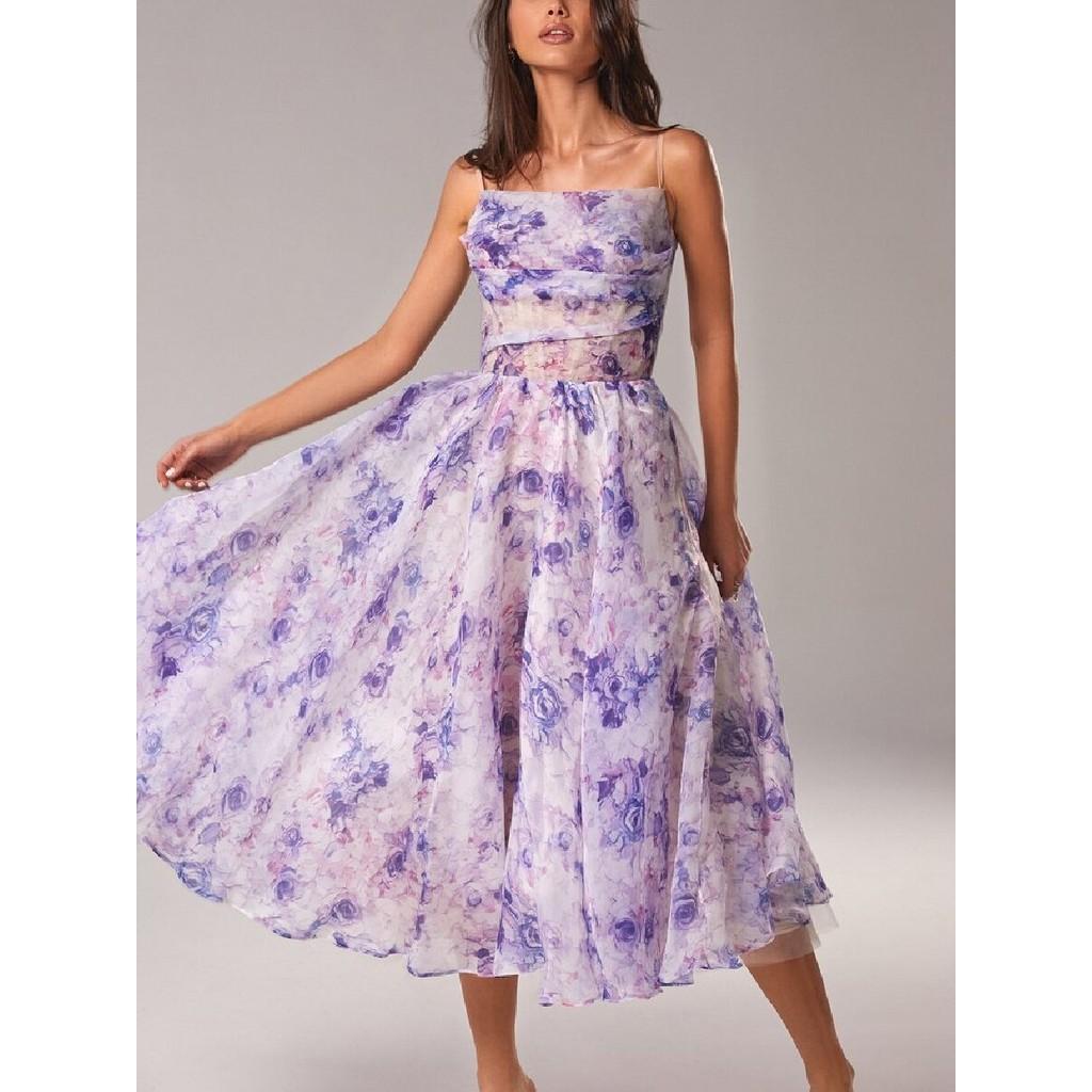 

Женское элегантное платье с подтяжками без рукавов с цветочным принтом для невесты и подружек невесты, длинное свадебное платье, великолепное вечернее платье миди M