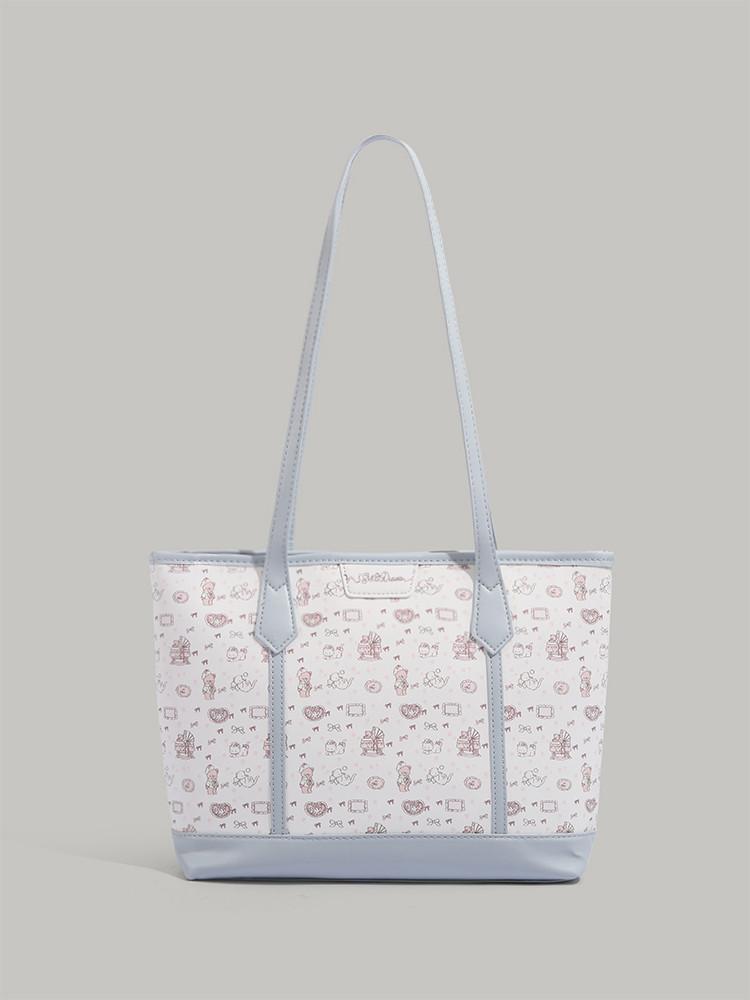 

Bag women s 2025 new large capacity cute printed cartoon handheld tote bag student commuting shoulder bag for class commuting синий