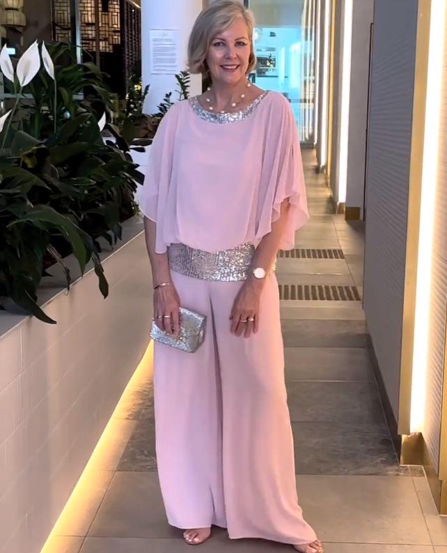 2024 European and American Sequin Color Block Wide-Leg Batwing Sleeve Pants Set for Women