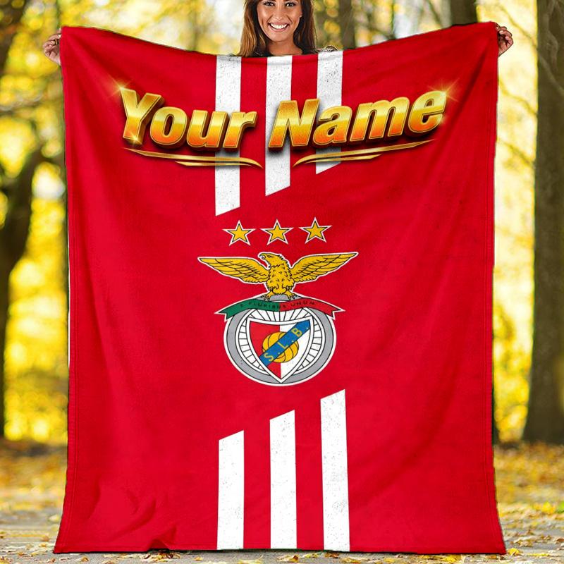1pc Personalized Name B-Benfica Theme Blanket - Digital Print, Polyester, Cozy for All Seasons, Perfect for Outdoor, and Travel