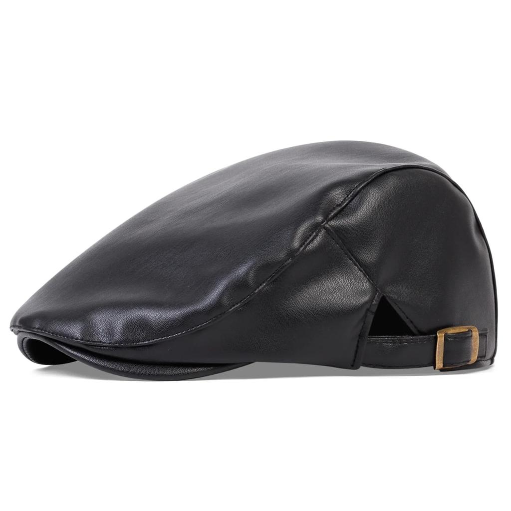 Men Retro Pu Leather Newsboy Caps British Painters Hats Spring Autumn Side Adjustable Flat Cap Hip Hop Berets