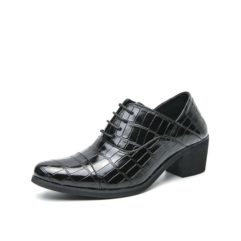 

Британские модные мужские кожаные туфли на высоком толстом каблуке, повседневные кожаные туфли в клетку, деловые туфли с острым носком, туфли 42