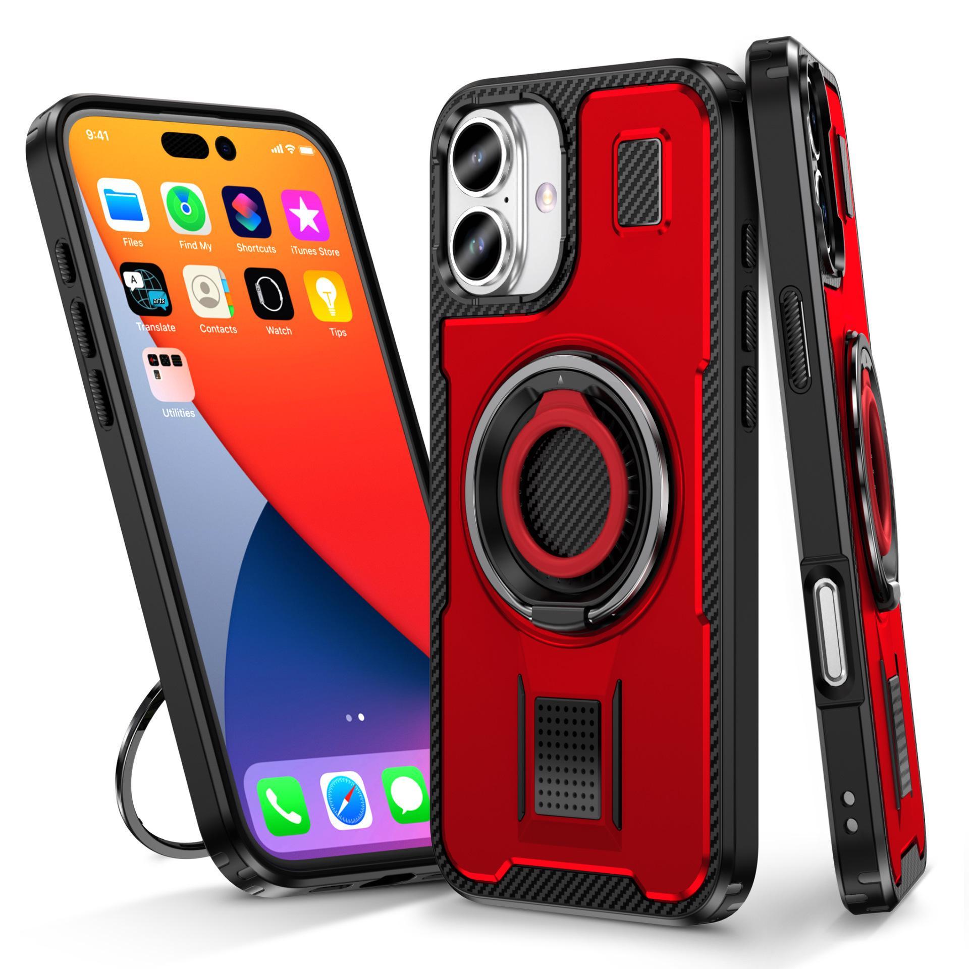 

Чехол-подставка для iPhone 16 из углеродного волокна с вращением на 360° – Защитная крышка для Apple 16 Plus iPhone 12 Pro Max красный