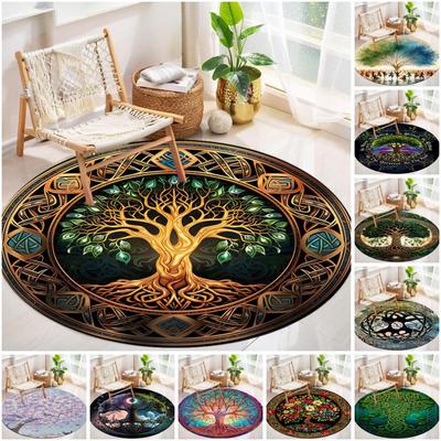 1Pc Tree of Life Circular Print Rug - Home Decoration Carpet For Living Room Bedroom Flooring Computer Chair Area Rug