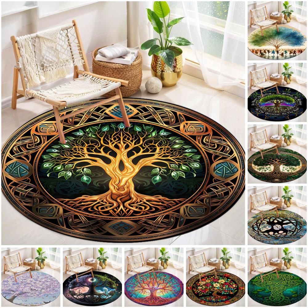 1Pc Tree of Life Circular Print Rug - home decoration Carpet For Living Room Bedroom Flooring Computer Chair Area Rug