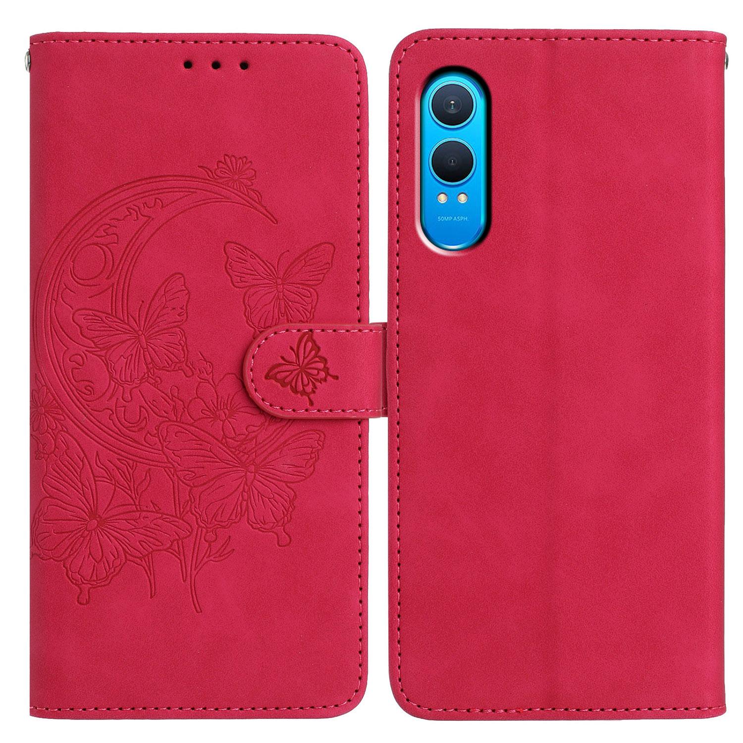 

For OnePlus Nord CE4 Lite 5G Case Butterfly Flower Imprinted PU Leather Wallet Stand Phone Cover Rose