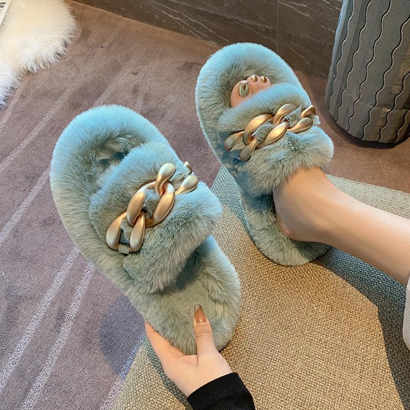 Popular Mao Mao slippers women's winter wear 2025 new chain high sense Internet celebrity thick bottom plush cotton drag spring and autumn