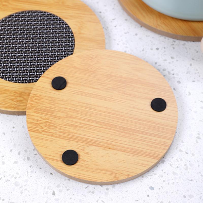 Household Wooden Placemats Multi-Functional Heat-Insulating Anti-Slip Tableware Mat Stainless Steel Round Square Placemats