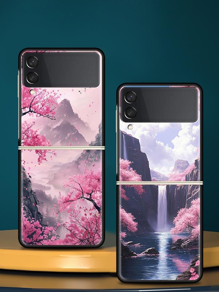 Pink Sunset Mountain Hard PC Phone Case For Samsung Galaxy Z Flip 7 6 5 4 Black Cover For Galaxy Z Flip 3 Foldable Shell Fundas