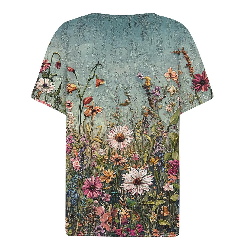 Women's T Shirt Tee Print Button Short Sleeve Daily Weekend Fashion Basic V- Neck Regular Top