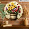 [Vintage Floral Sign] 2D Flat - 1pc Vintage Round Aluminum Sign Featuring a Bouquet Arrangement.This Colorful Floral Display Serves As Rustic Metal