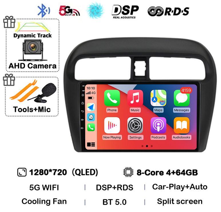Android 14 Carplay Auto WIFI+4G For Mitsubishi Mirage Attrage 2012 - 2018 Car Radio Multimidia Video Player GPS Stereo Head Unit