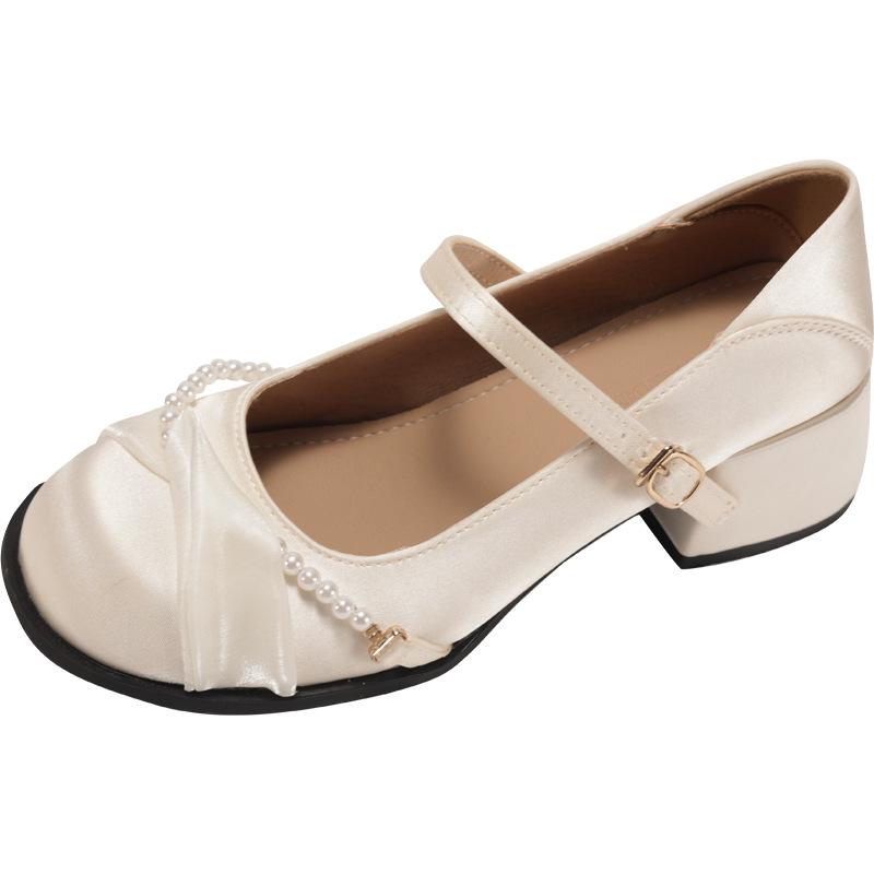 White French round head light mouth thick high heel single shoes women's summer 2025 new with skirt heightening soft sole Mary Jane shoes