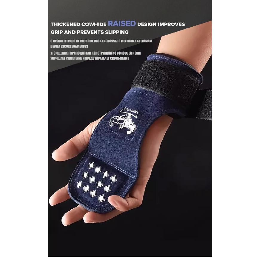 1Pair Premium Cowhide Leather Gym Fitness Gloves Lifting Straps Grips Anti-Skid Weightlifting belt For Palm Protection Deadlift