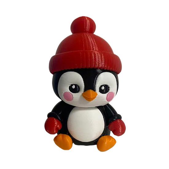 Small Penguin Figurine Cute with Knit Hat, 3D Printed Cartoon Holiday Gift for Friends Animal Statue Christmas Desktop Ornament, Car Dashboard