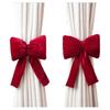 Velvet Bow Curtain Straps Romantic Adjustable Mosquito Net Tie with Tassels Red Curtain Tieback Wedding Celebration
