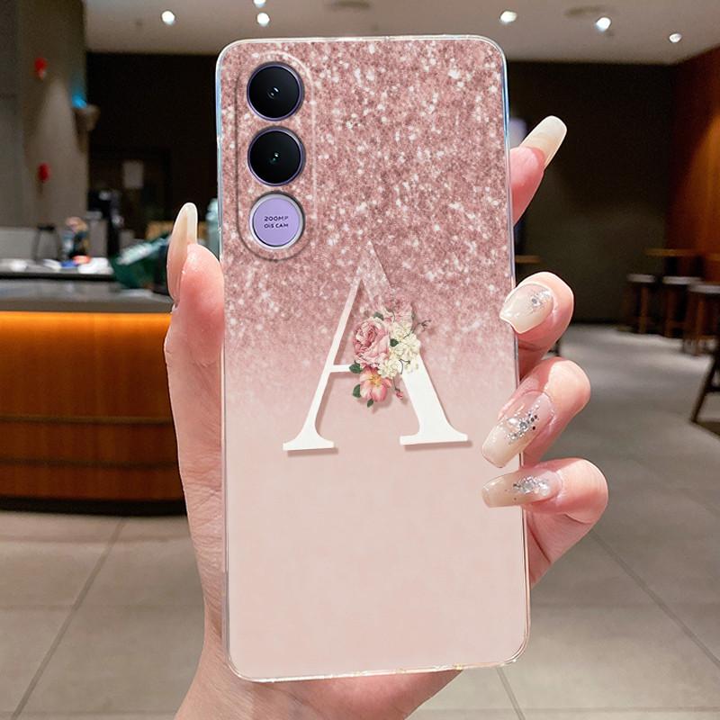 Anti-scratch Phone Case For Vivo V70 FE Jelly Clear TPU Soft Casing Lucky Letter Pink Shiny Starry Sky Pattern Couple Shell
